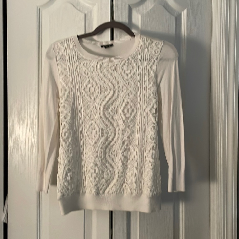 Ann Taylor three-quarter length sleeve white sweater